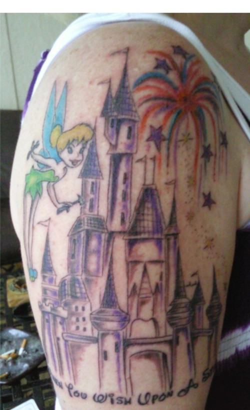 Disney castle with Tinkerbell tattoo.