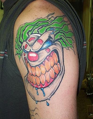 The most popular area for a clown tattoo seems to be the upper arm and lower