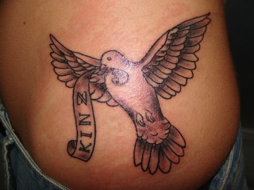 banner tattoos for men. Dove carrying anner idea.