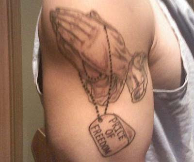 Praying Hands Tattoos Price of freedom dog tags.