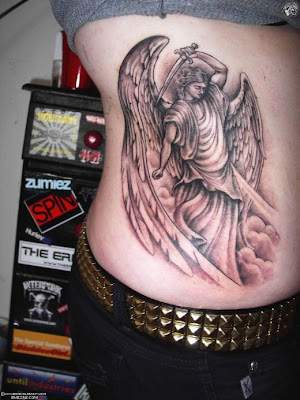 Sad Warrior Angel Temporary Back Body Tattoo Design