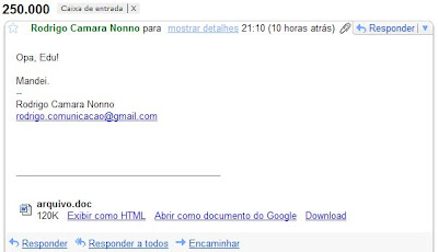 email do leitor Rodrigo Nonno, enviado às 21h10min