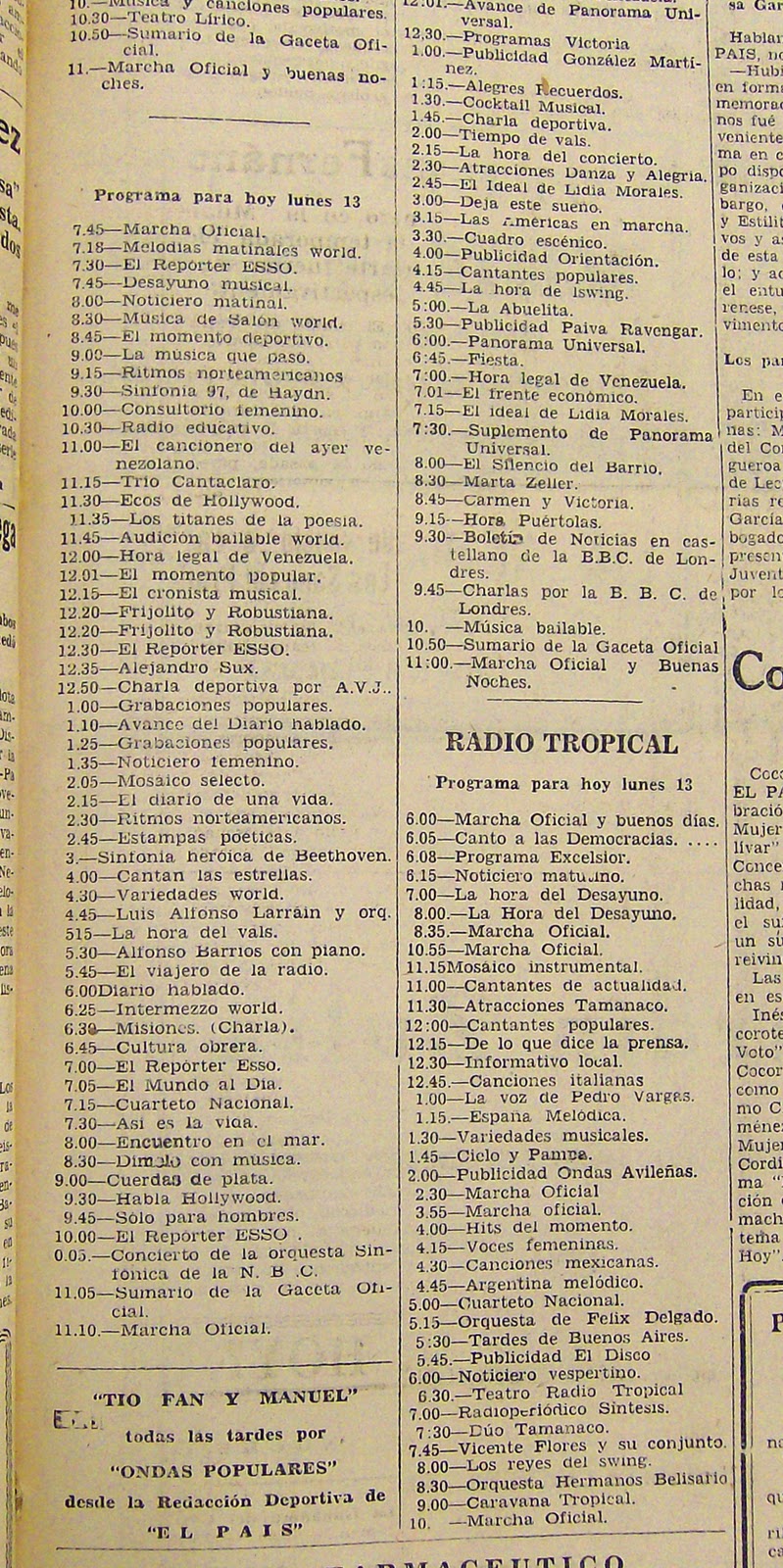Hemeroteca de la Música Popular en Venezuela: El País 1944 Marzo 13  