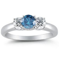 14K White Gold Round 3 Stone Blue Diamond & White Diamond Ring  (1/2 ctw)