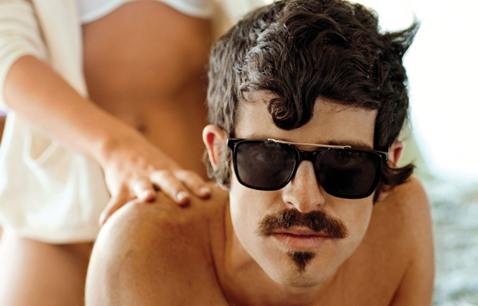 Oliver Peoples Eyewear 2011 ad campaign featuring Devendra Banhart wearing NDG-1 with a clip-on flip-up