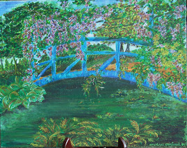 Water Lily Bridge in acrylics on canvas