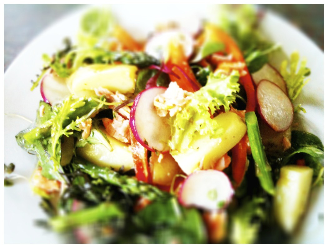 Toast Salmon and Asparagus Salad with a Agave Lime Vinaigrette