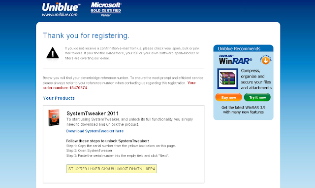 யூனிப்ளு சிஸ்டம் ட்விக்கர் UniBlue System Tweaker  Uniblue+Confirmation+Order