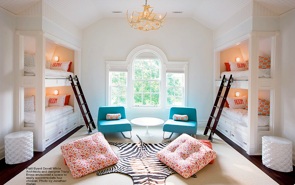 multiple bunk beds in a room