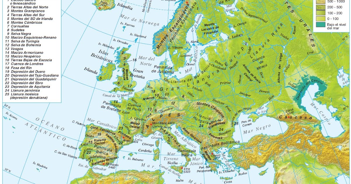 Geografia de 2º de bachillerato: El relieve de Europa