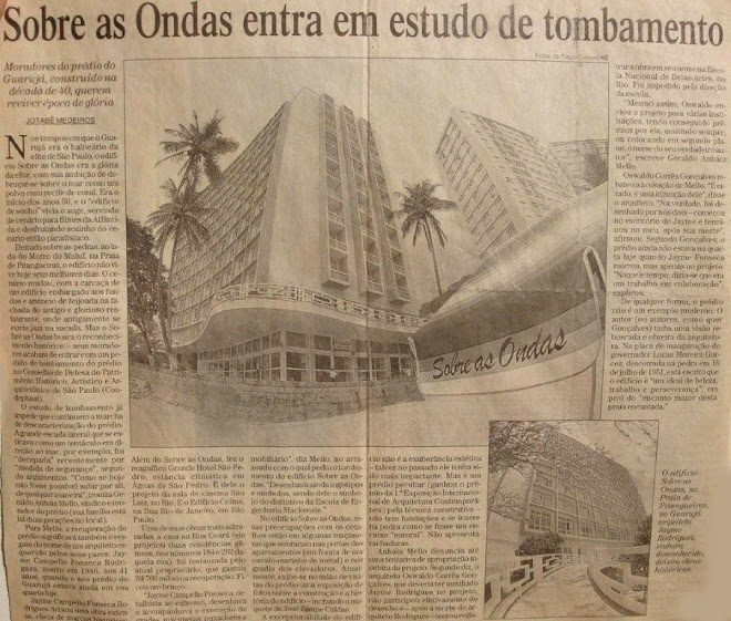 Sobre as ondas em estudo de tombamento