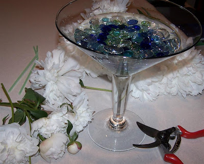 I then went outside and cut martini glass centerpieces. I then went outside and cut