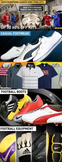 huge discounts on football shirts, casual shoes, t-shirts, jackets and all other sports equipments.