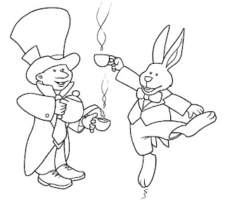 Desenhos Para Pintar coelho e chapeleiro