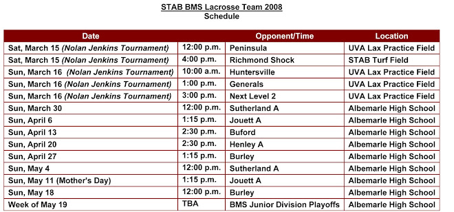 STAB BMS Game Schedule 2008