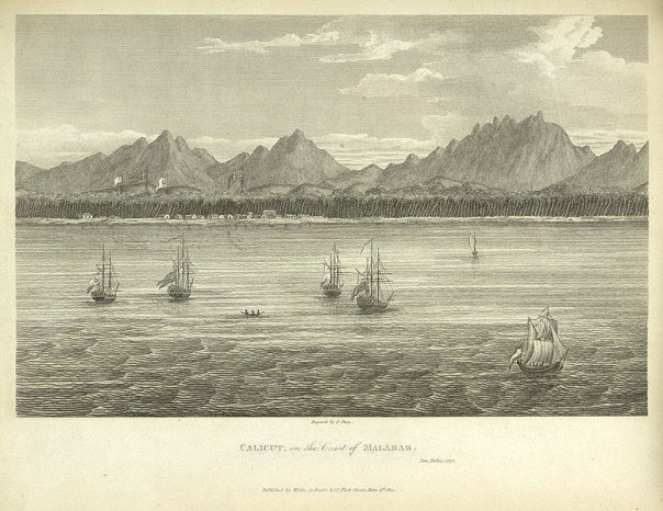 The same Calcut (Kozhikode) coast in 1813, the Arabs,the Chinese,the Portugese,the British,all of t