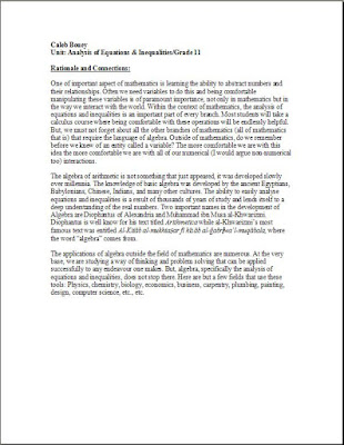 Caleb's Math Education: Unit Plan