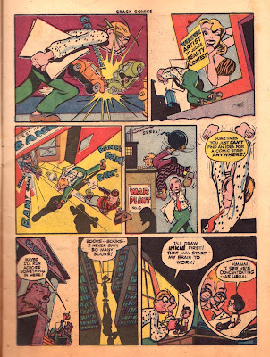 Cartoon car crash and back robbery is shown in this rare comic book page from Crack Comics 33