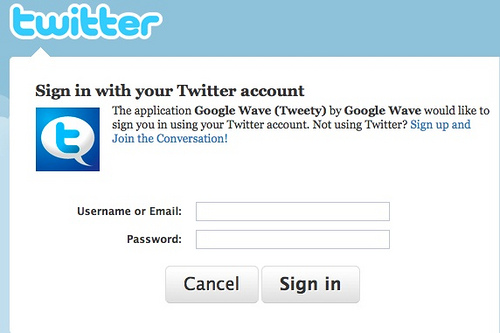 Autenticando seu usuário para o Wave Twitter no Google Wave