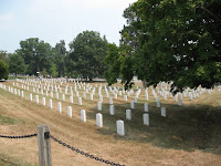rows of marble gravestones