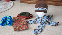 crocheted hats and scarves