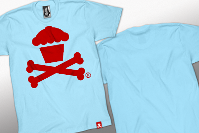 Johnny Cupcakes Summer 2010 Collection Part III - Red Cupcake and Crossbones on a Light Aqua T-Shirt