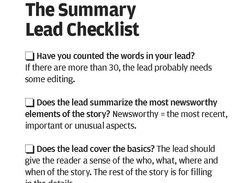 Jamm 121 Media Writing Summary Lead Checklist