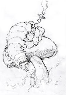 whiterabbitart.net: Smoking Caterpillar sketch for Alice in Wonderland