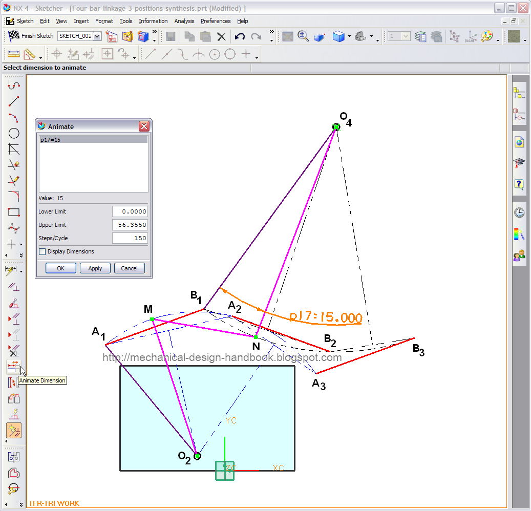 3Position Motion Generation FourBar Linkage Synthesis using
