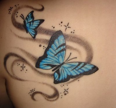 Butterfly and Stars tattoo on the back body girl. Since the butterfly represents beauty, growth and free-spiritedness in the various phases of life, 