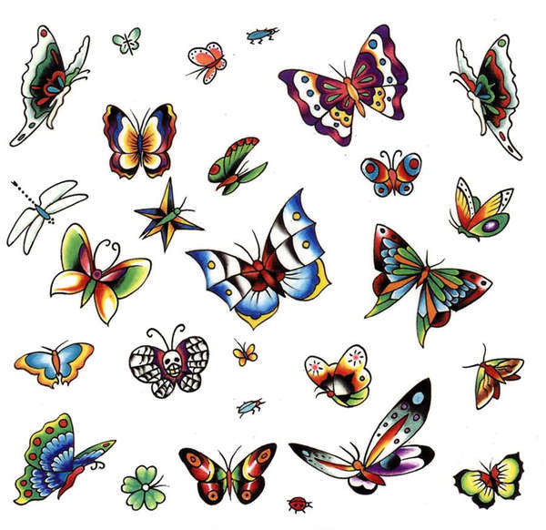 This is an entire sheet of butterfly tattoo designs to choose from.