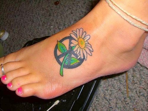 peace sign and flowers tattoo designs