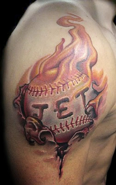 baseball on tattoo designs fire on upper arm tattoos,