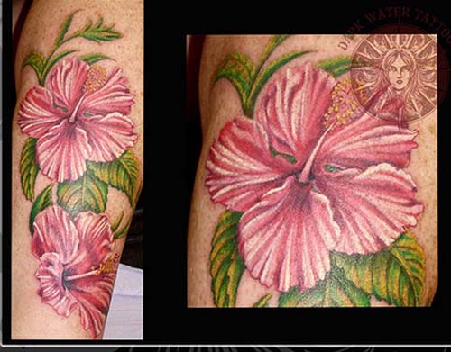 Red foot hibiscus flower tattoos for women collections