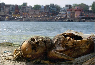 Kehidupan di sungai Gangga India Mayat+terdampar