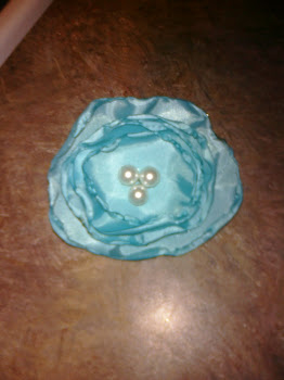 Light Blue silky fabric flower with pearls
