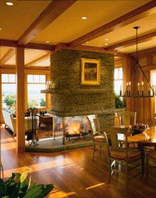Interior Design Dining Room with Fireplace