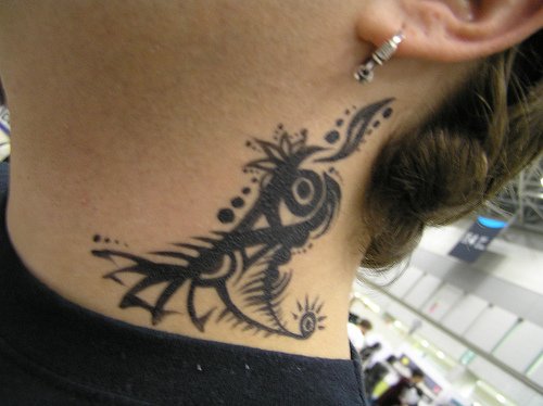 cute tribal tattoos for girls. Cute Tribal Neck Tattoo Design for Women
