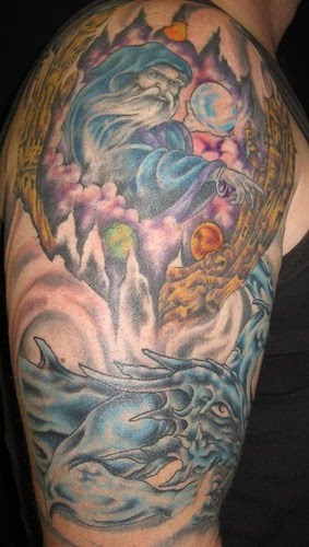 Wizard and Blue Dragon Tattoo