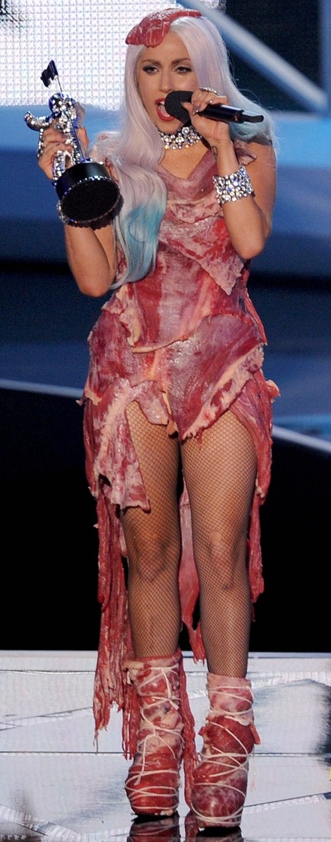 lady gaga meat dress pictures. lady gaga meat dress barbie.