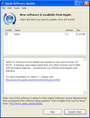 Apple Software Update window with Safari 3.1