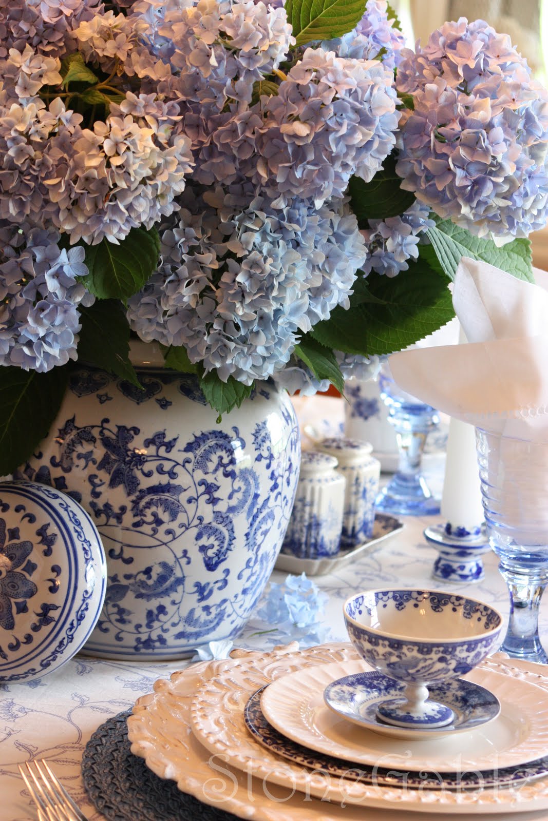 StoneGable Blue And White Summer Tablescape