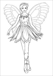Cute looking Mariposa Fairy barbie with wings free coloring page for children