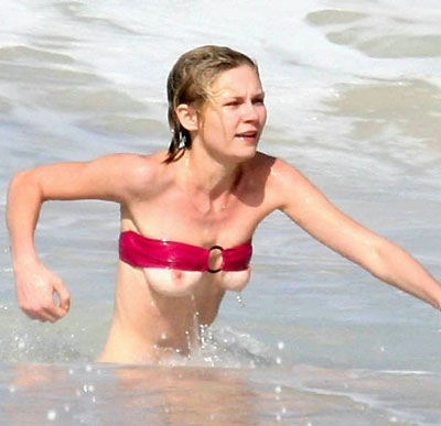 Here Kirsten Dunst Nipple Slip at the Beach