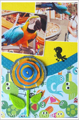 scrapbook, layout, parrot, papegaai, jim, basic grey, lime rickey, bg, naughty, bright colors, bright colours, felle kleuren, patchwork bloem, patchwork flower