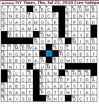 Rex Parker Does the NYT Crossword Puzzle: Unagi sources / THU 7 22 10