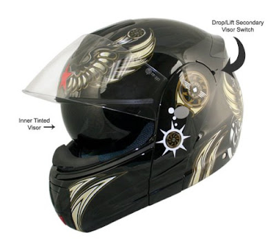 Advanced Hawk Aviator Skull Dual Visor Full Face Motorcycle Helmet 2