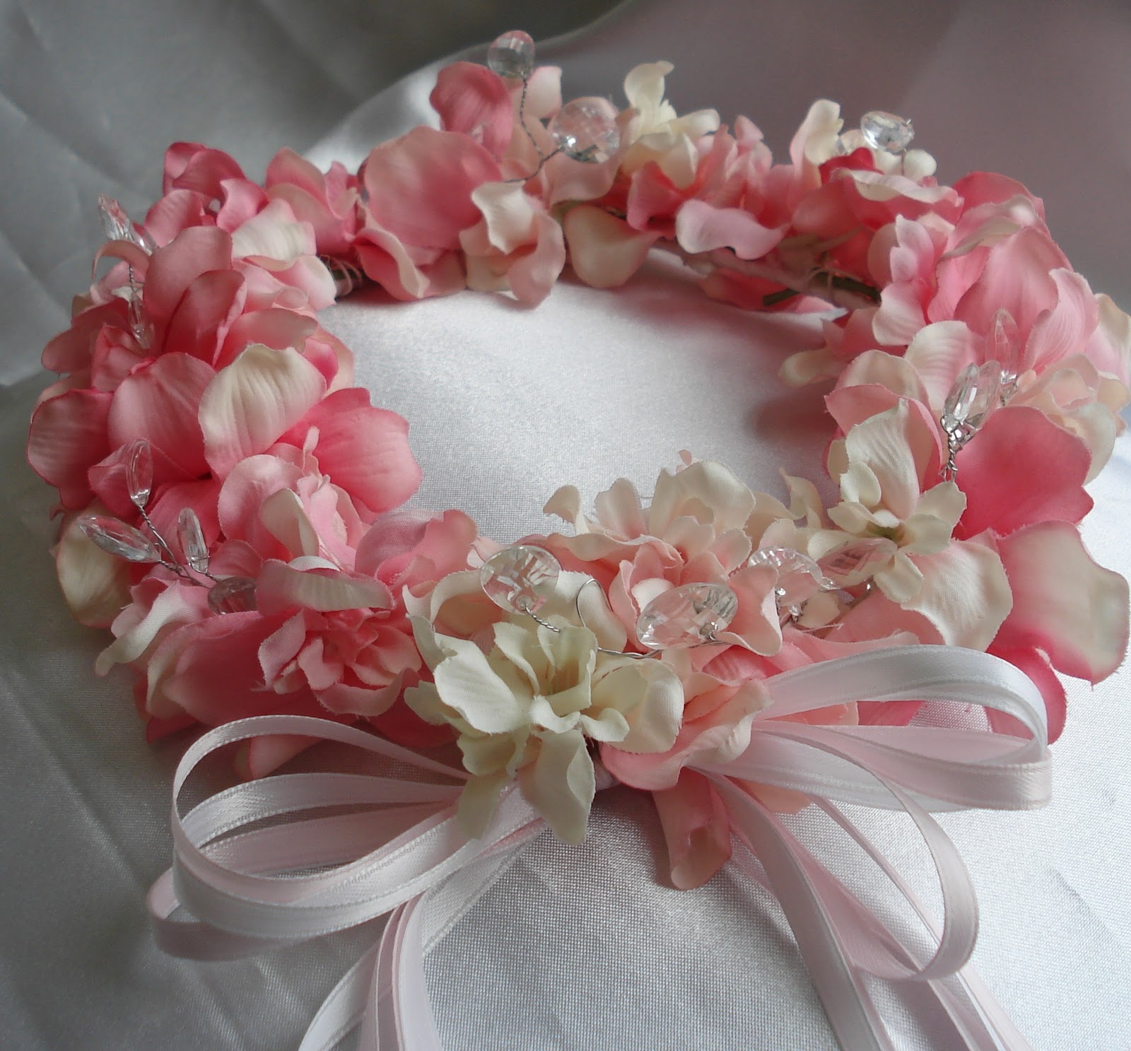 LovelygiftsbyLinda PINK FLOWER GIRL WREATH WITH CRYSTALS