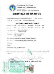 CERTIDÃO DE BATISMO DE SAVINO CYPRIANO