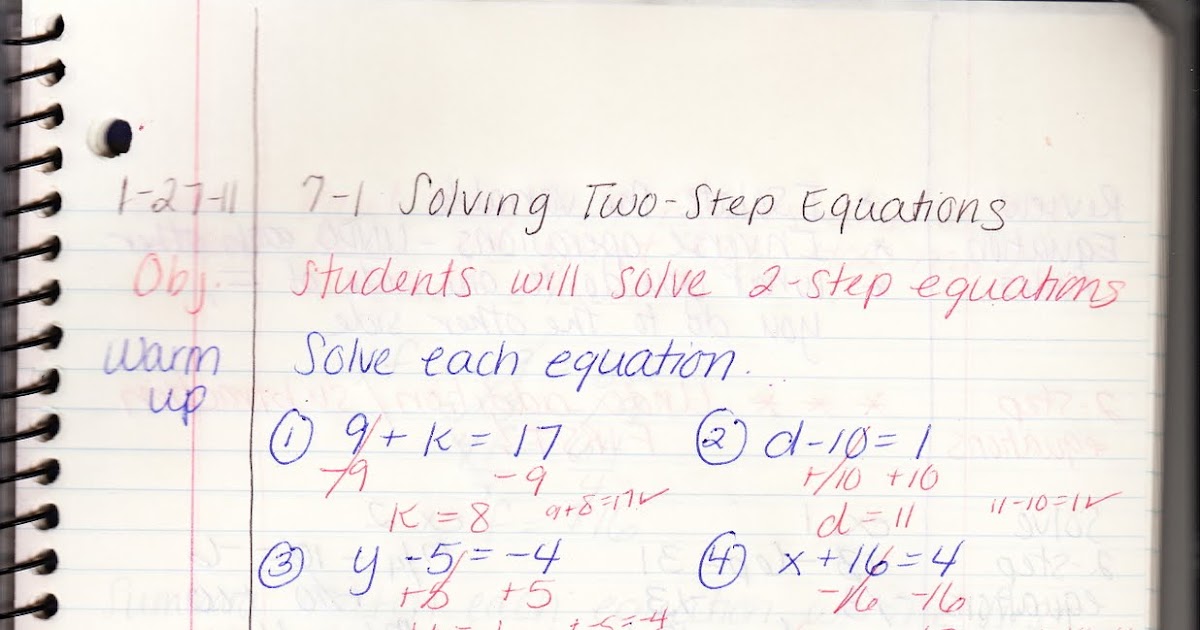 Ms. Jean's Classroom Blog: 7-1 Solving Two-Step Equations